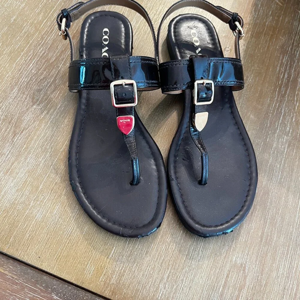 Coach Cassidy Iridescent Oxblood Pearl Leather Sandals - Picture 2 of 12